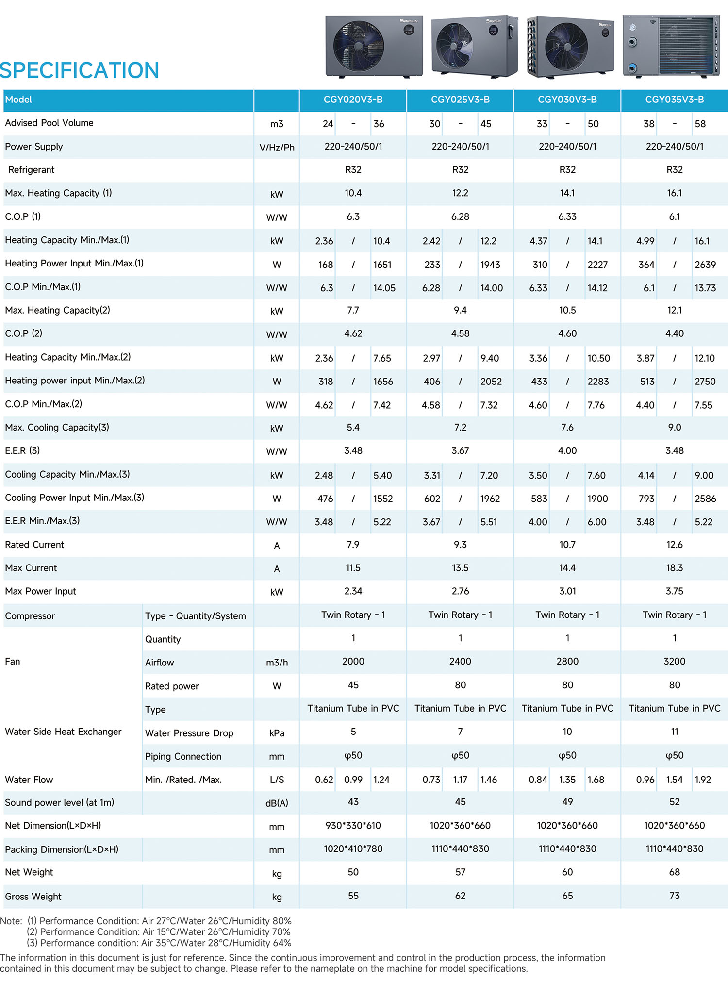 Ocean Star Series Pool Heat Pump Specifikation