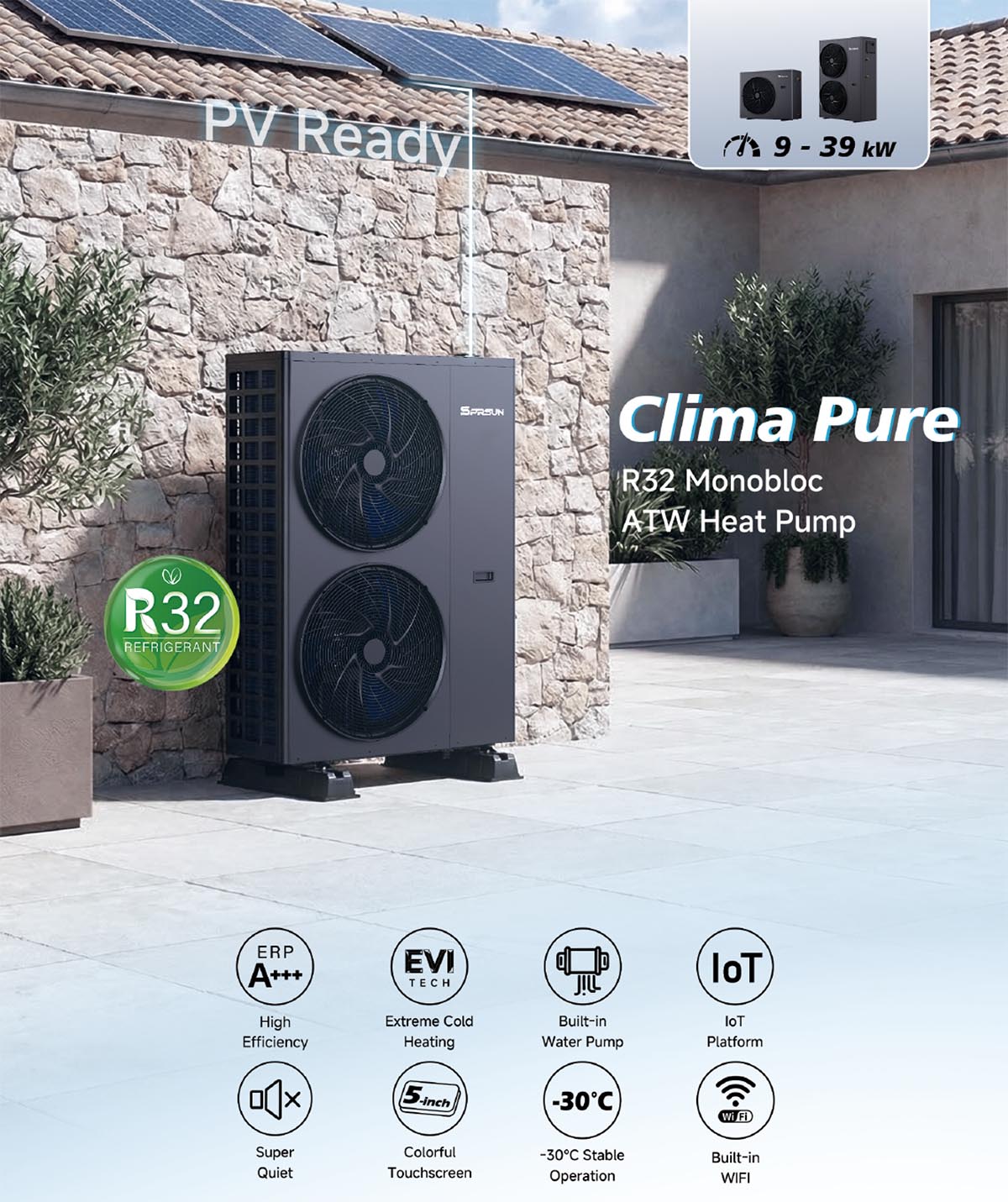 Multifunktionel R32 varmepumpe (Clima Pure)